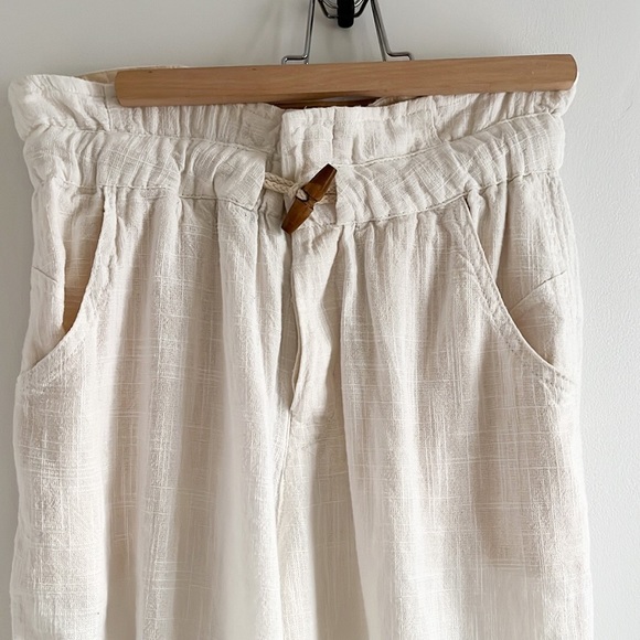 Free People Linen Cotton Blend Off White Cropped High Waist Trousers Pants XS - Picture 6 of 14